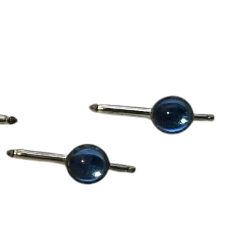 Vintage Blue Cabochon Silver Spring Toggle Clasp Cufflinks Gorgeous